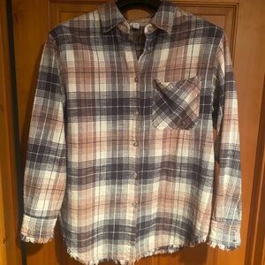 Fringe-Detail Flannel Button-Up Shirt